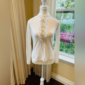 Tory Burch white shirt. Beautiful gold buttons and ruffle detail. Size XS.